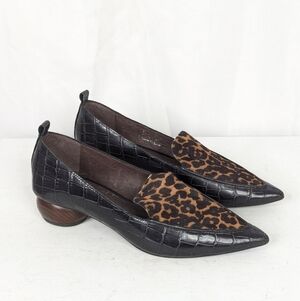 Jeffrey Campbell Viona Leopard Print Croc Wood Heel Pointed Loafers